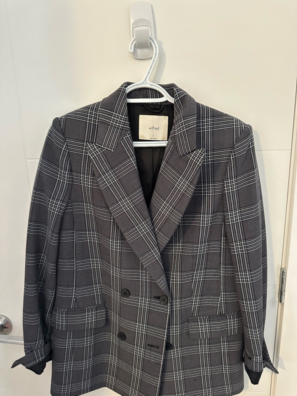 Wilfred Gray Plaid Double-Breasted Blazer